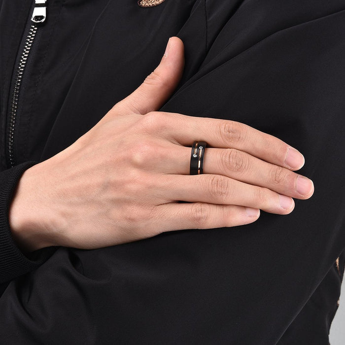 Antonios Zircon Stainless Steel Ring Men - AntoniosClothing - Black