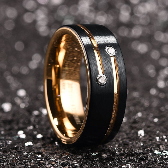 Antonios Zircon Stainless Steel Ring Men - AntoniosClothing - Black
