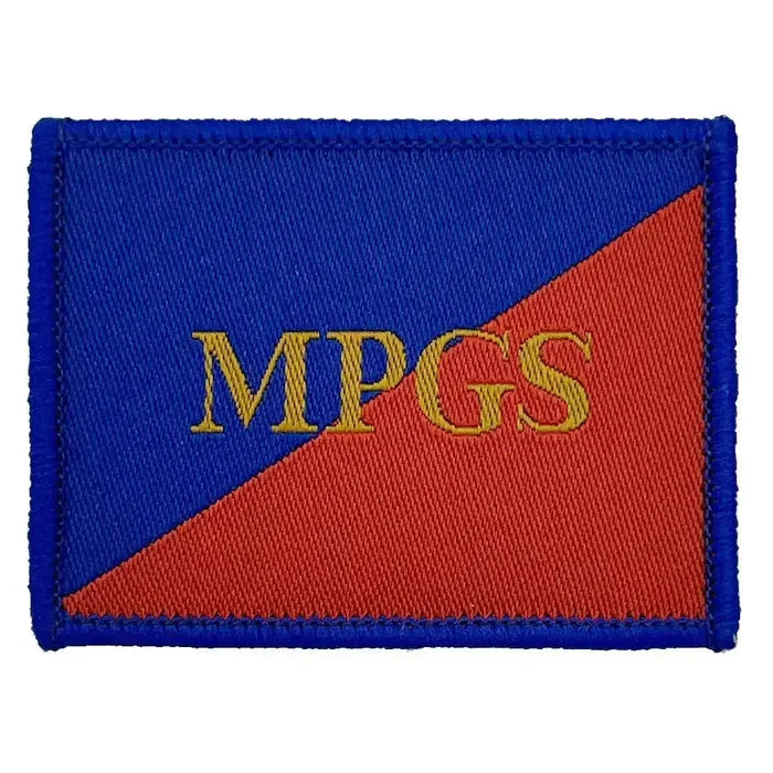 Single Military Provost MPGS TRF patch in blue and red cotton with gold embroidered text, regulation iron-on design for military uniforms. 1 Flash from  John Bull Clothing