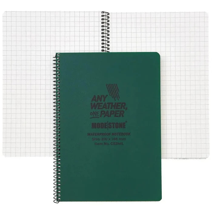 Modestone A5 Side Spiral Waterproof Notepad Modestone Green from  John Bull Clothing