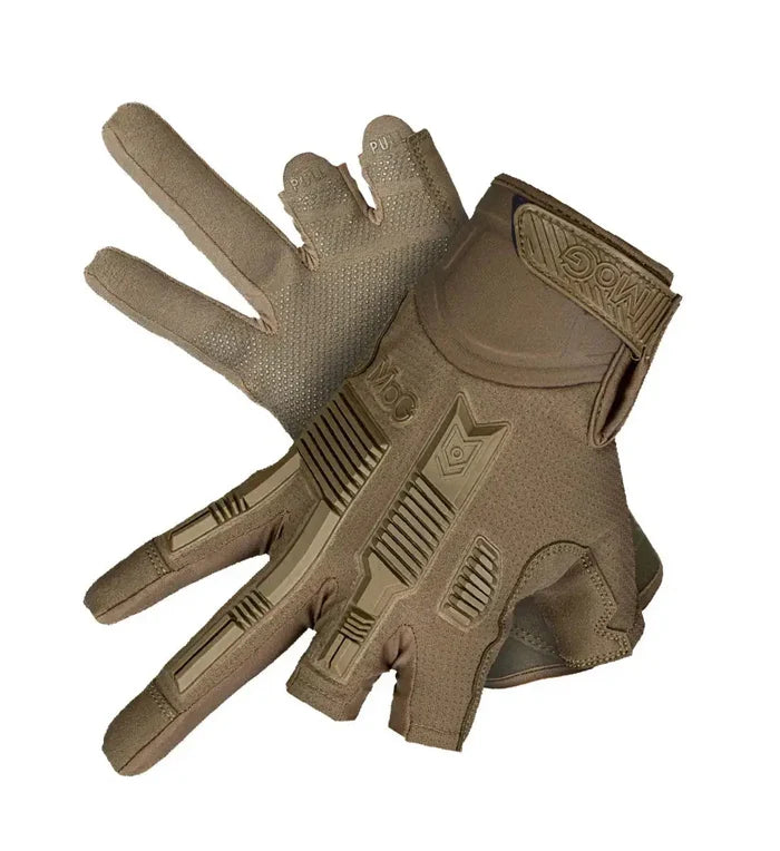 MoG Target High Abrasion Ergoshield Gloves - Trivium Brown laid flat to highlight protective padding and durable stitching for rugged use.  from  John Bull Clothing