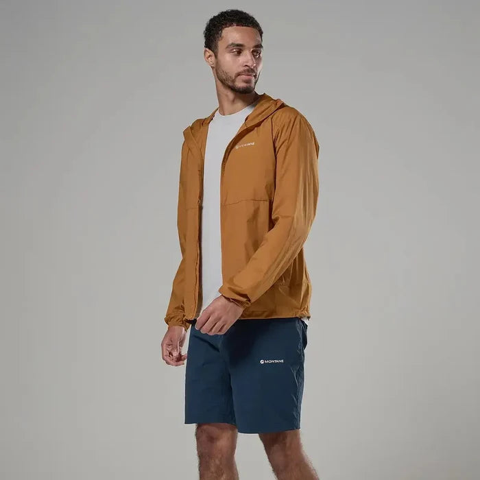 Men wearing tan hooded windbreaker jacket, outdoor apparel for wind resistance  from  John Bull Clothing