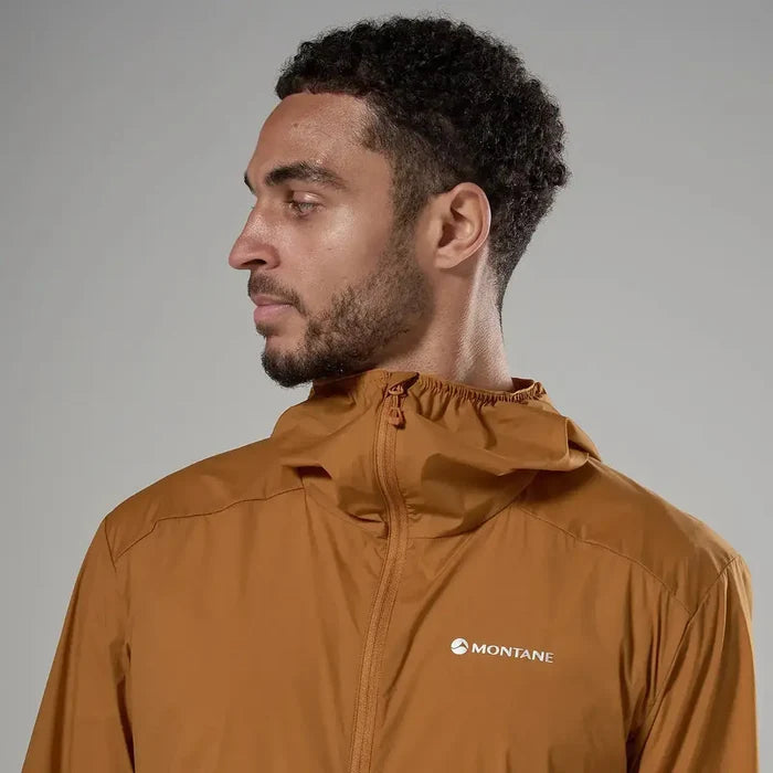 Montane men's featherlite hooded windproof jacket in brown, outdoor apparel, lightweight windbreaker for men  from  John Bull Clothing