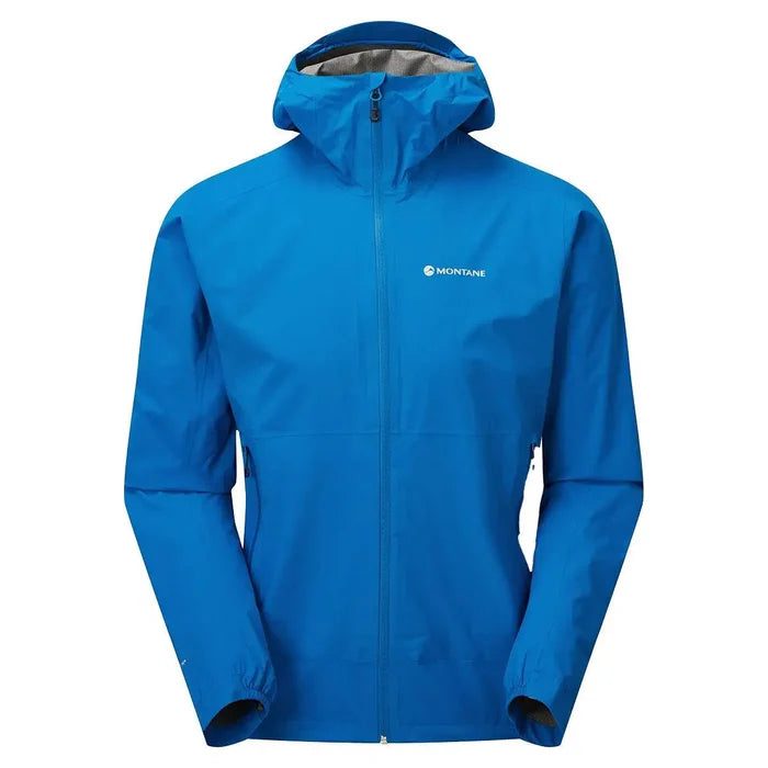 Montane Mens Minimus Lite Waterproof Jacket in bright blue, lightweight and breathable rain coat for endurance outdoor activities. Electric Blue from  John Bull Clothing