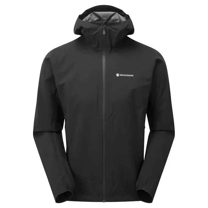 Montane Mens Minimus Lite Waterproof Jacket in sleek black, minimalist design for high-performance weather protection on the move. Black from  John Bull Clothing