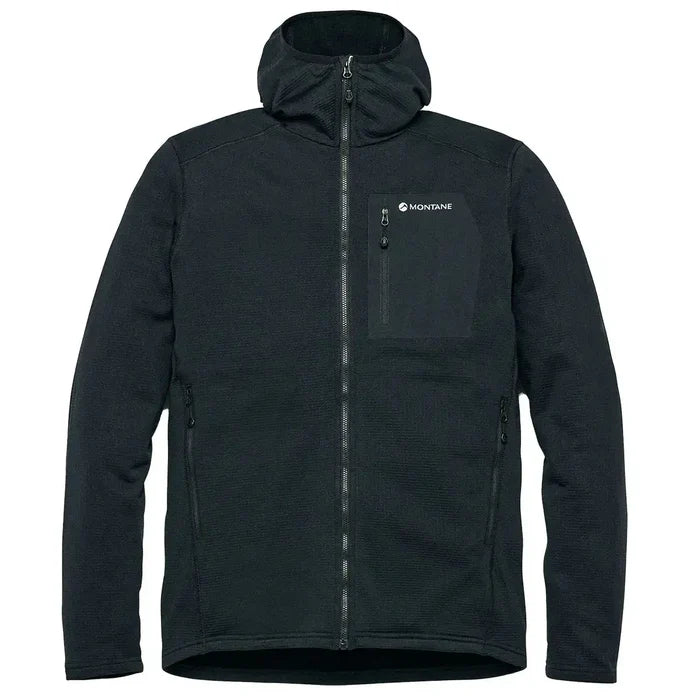 Montane men's Protium CP hoodie fleece jacket in black, lightweight outdoor jacket with zip pockets Black from  John Bull Clothing
