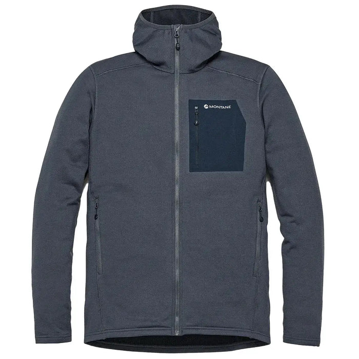 Montane men's Protium CP hoodie fleece jacket in dark gray, technical activewear jacket with zip pockets Dark Sky from  John Bull Clothing
