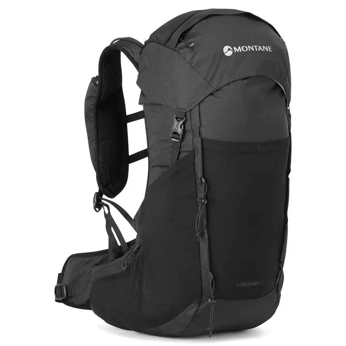 Montane Trailblazer 25L Rucksack in black, offering a sleek, ergonomic fit for outdoor enthusiasts and trail runners. Black from  John Bull Clothing