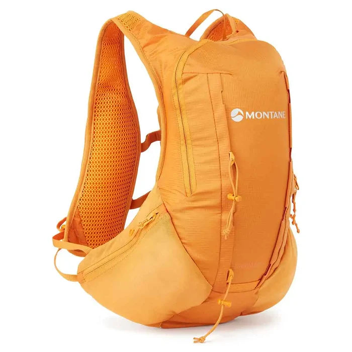 Montane Trailblazer 8L Recycled Backpack in vibrant orange, featuring lightweight design, breathable straps, and multiple compartments for outdoor adventures. Flame Orange from  John Bull Clothing