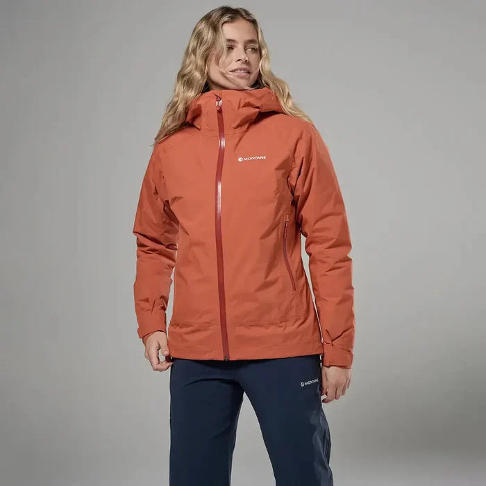 Montane waterproof jacket for women in orange, outdoor apparel  from  John Bull Clothing