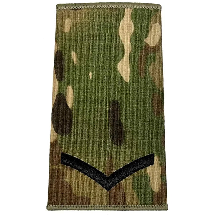 Single Multicam Rank Slide with one black chevron, ideal for junior military personnel, crafted from Cordura by John Bulls. Lance Corporal from  John Bull Clothing