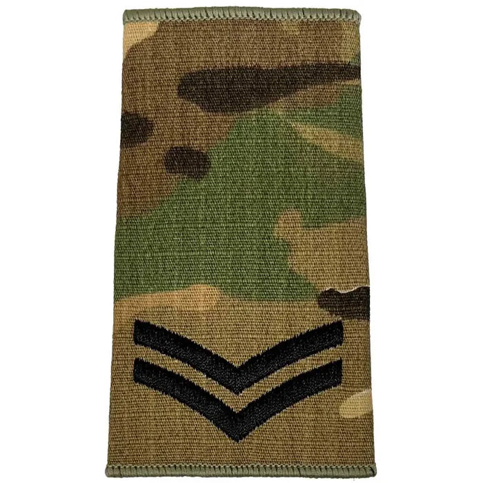 Multicam Rank Slide featuring two black chevrons, designed for corporals, made from rugged Cordura material by John Bulls. Corporal from  John Bull Clothing