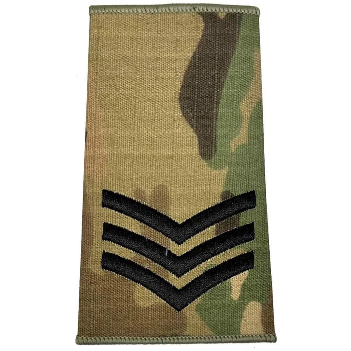 Three-chevron Multicam Rank Slide with black embroidery, suitable for sergeants, part of John Bulls military uniform collection. Sergeant from  John Bull Clothing