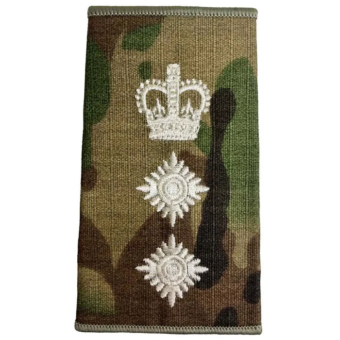 Multicam Rank Slide with crown and two ivory stars, representing high-ranking officer status, crafted to MOD standards by John Bulls.  from  John Bull Clothing