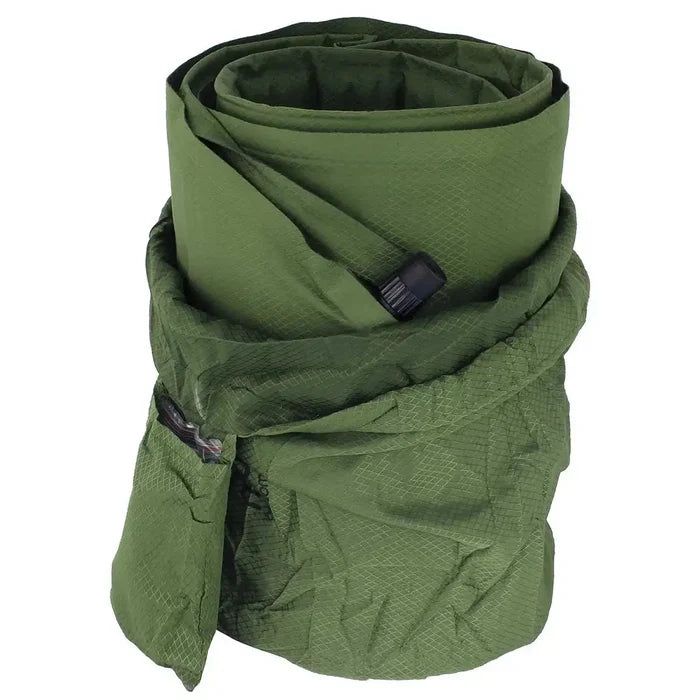 Packaged green self inflating sleeping pad with compression bag  from  John Bull Clothing