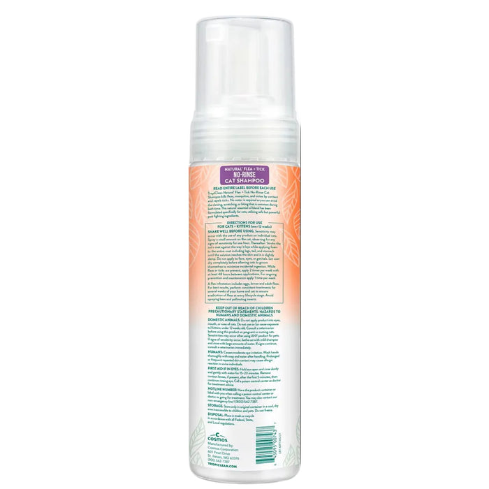 Tropiclean flea and tick no rinse cat shampoo 7.4oz back of bottle