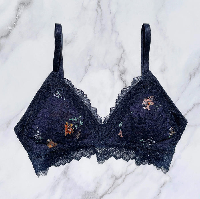 Night Garden Triangle Bralette | Navy