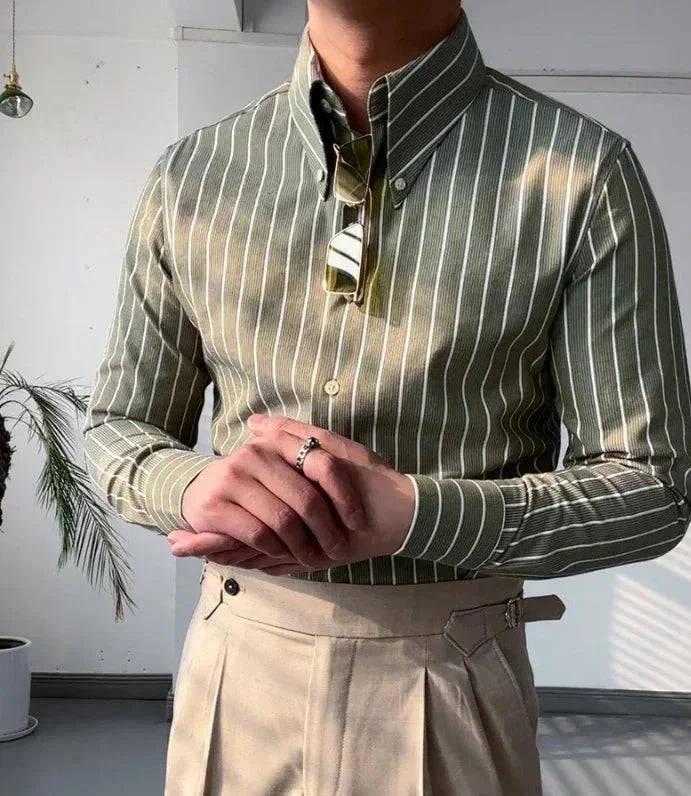 Non iron striped shirt gentleman’s trendy choice - AntoniosClothing - Green