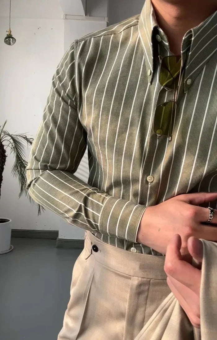 Non iron striped shirt gentleman’s trendy choice - AntoniosClothing - Green