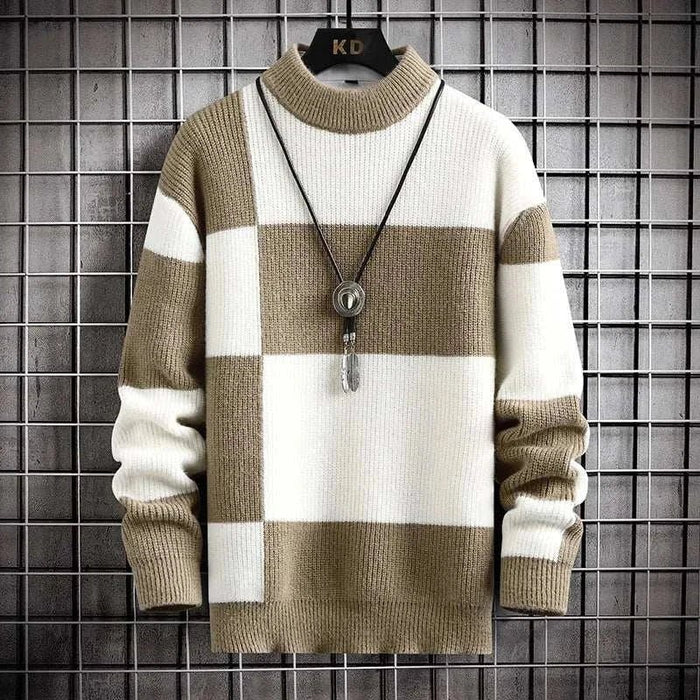 Norway winter sweater - AntoniosClothing - Khaki Collar White