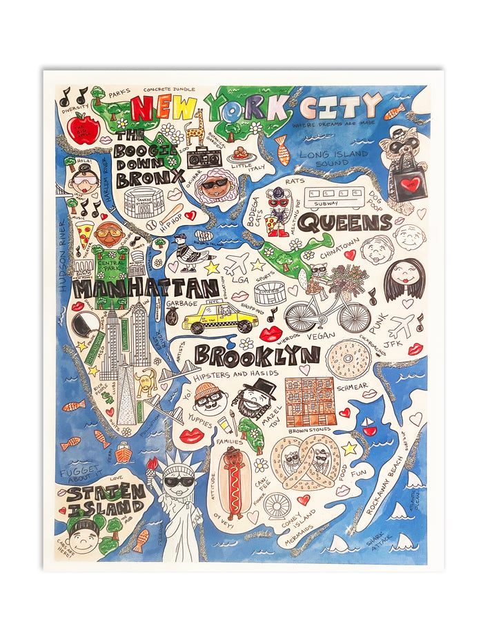 NYC Map Glitter Art Print