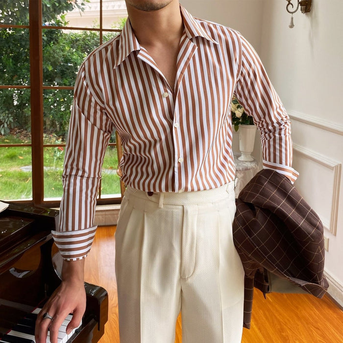 Office Formal Striped Shirt - AntoniosClothing - Brown