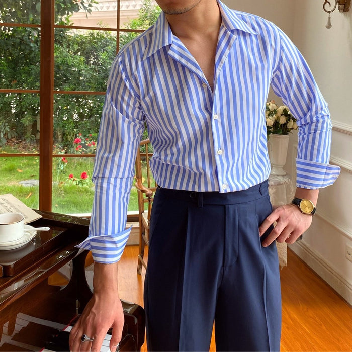Office Formal Striped Shirt - AntoniosClothing - Sky Blue