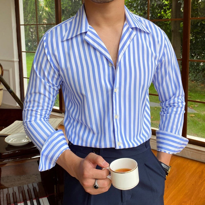 Office Formal Striped Shirt - AntoniosClothing - Sky Blue