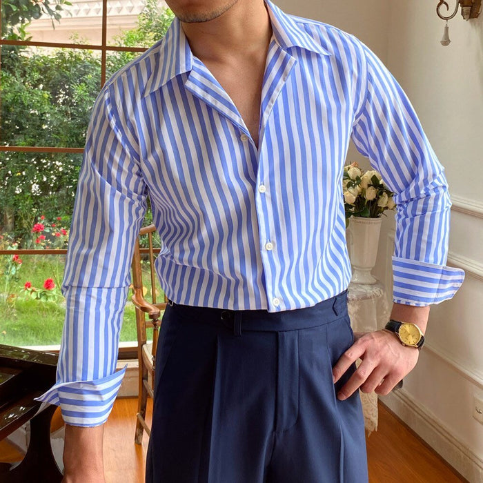 Office Formal Striped Shirt - AntoniosClothing - Sky Blue