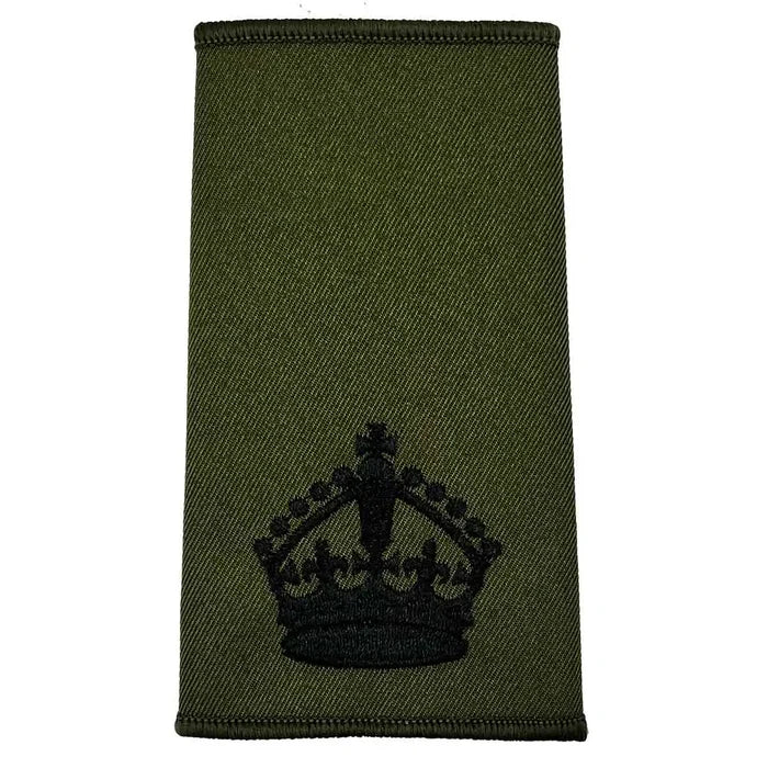 Olive Green Rank Slides with Black Embroidery (Pair) - John Bull Clothing WO2 - Large Crown with Kings Crown from  John Bull Clothing
