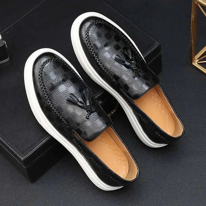 OXFORD plaid pattern loafers - AntoniosClothing - Black