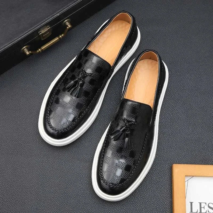 OXFORD plaid pattern loafers - AntoniosClothing - Black