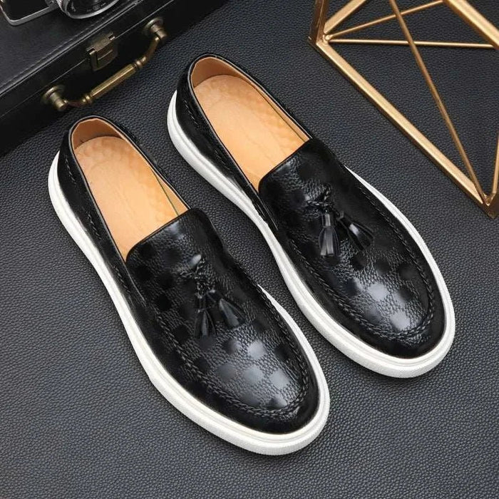 OXFORD plaid pattern loafers - AntoniosClothing - Black