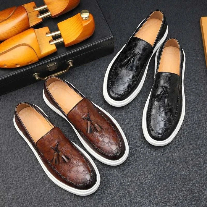 OXFORD plaid pattern loafers - AntoniosClothing - Black