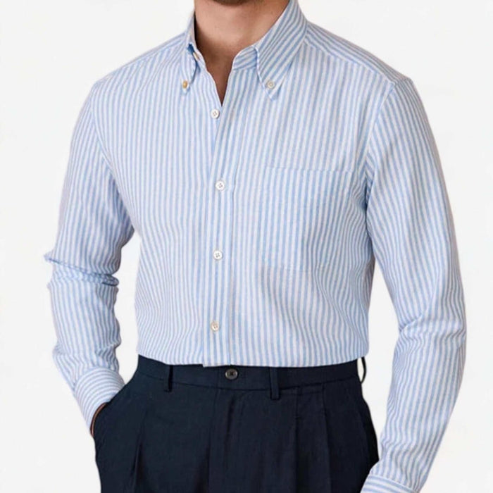 Oxford style casual cotton shirt - AntoniosClothing - Blue