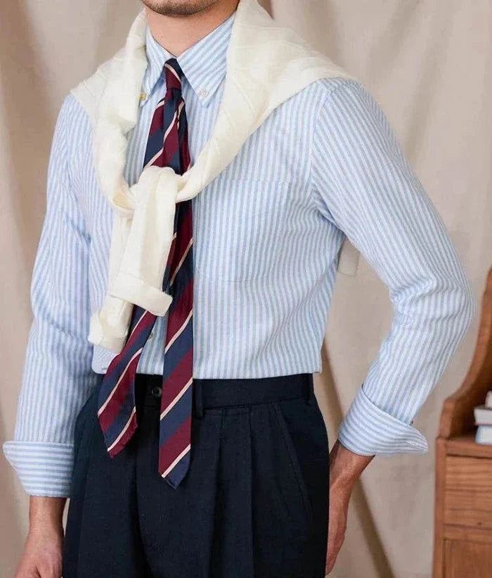 Oxford style casual cotton shirt - AntoniosClothing - Blue