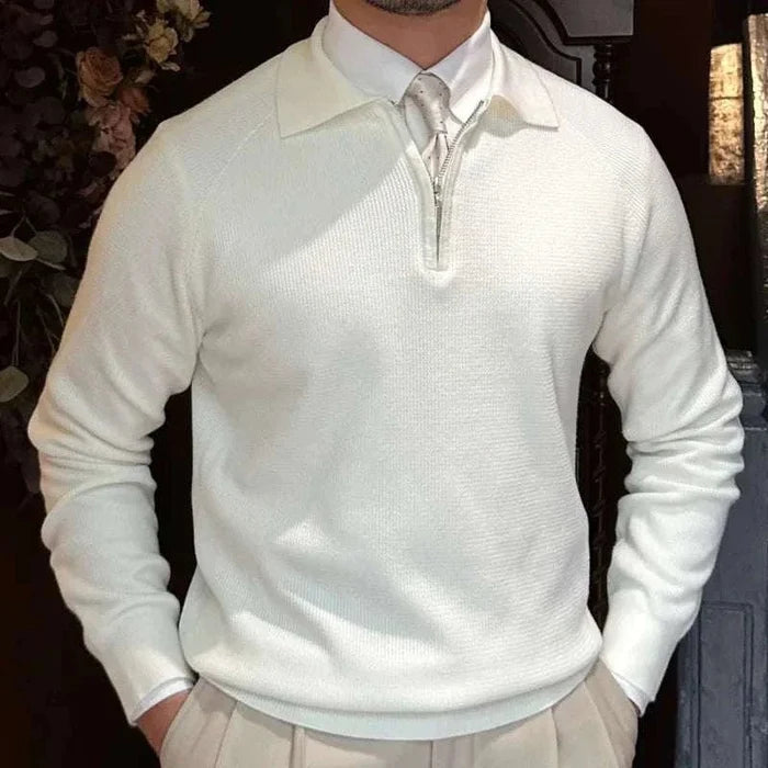 Oxford zipper sweater - AntoniosClothing - White Only Sweater
