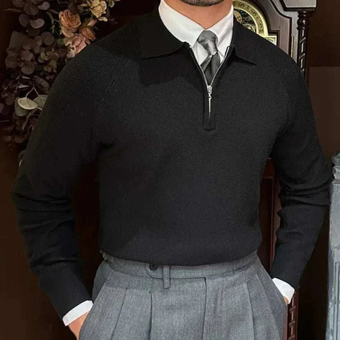 Oxford zipper sweater - AntoniosClothing - Black Only Sweater