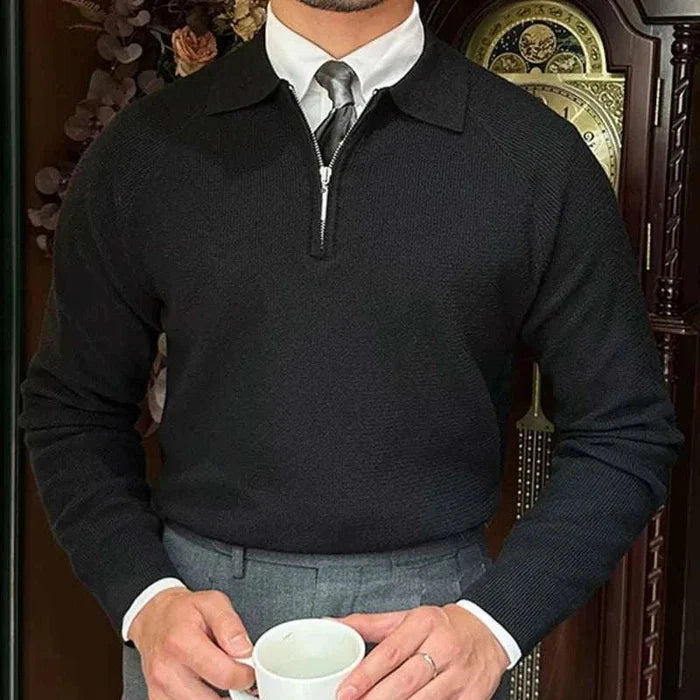 Oxford zipper sweater - AntoniosClothing - Black Only Sweater