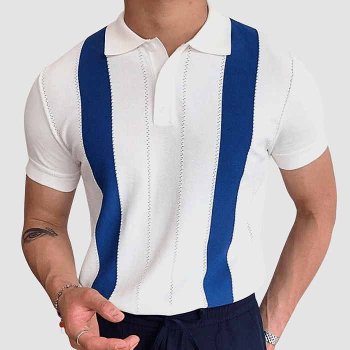 Paolo Striped Polo White-Blue T-Shirts - AntoniosClothing - White