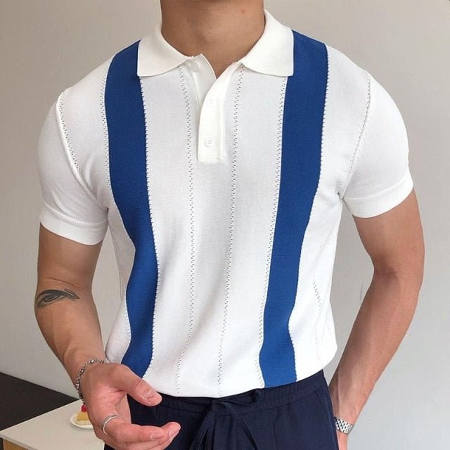 Paolo Striped Polo White-Blue T-Shirts - AntoniosClothing - White