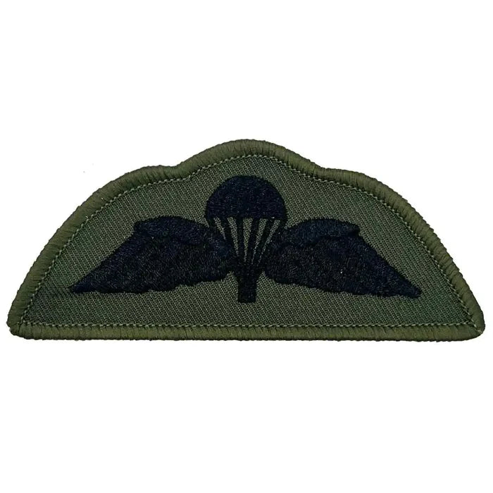 Single black Parachute Regiment Wing Flash patch, iron or sew on, regulation TRF for military uniform customization. Green/Black from  John Bull Clothing