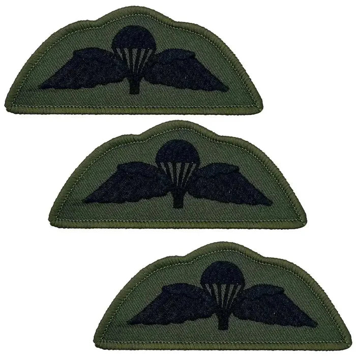 Set of three black Parachute Regiment Wings Flash patches, iron or sew on, designed for tactical and military uniform use. Green/Black from  John Bull Clothing