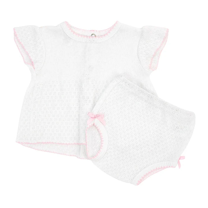 Paty - Flutter Sleeve Diaper Set - White with Pink Trim