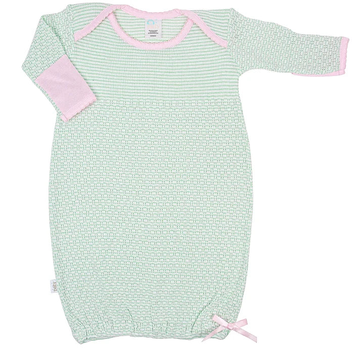 Paty - Lap Shoulder Gown - Mint w/ Pink Trim (W/ BOW)