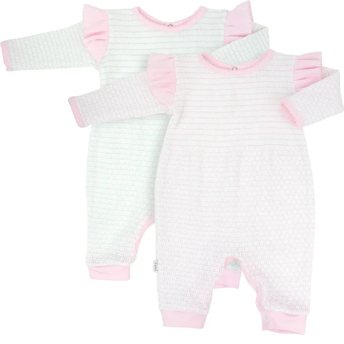 Paty - L/S Angel Sleeve Playsuit - Mint w/ Pink Pima Trim