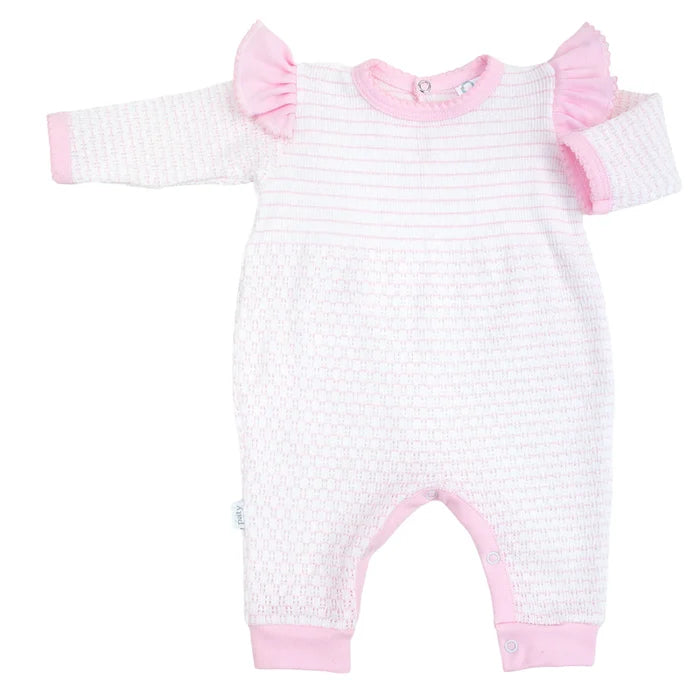 Paty - L/S Angel Sleeve Playsuit - Pink w/ Pink Pima Trim