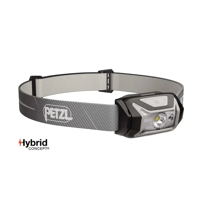 Petzl Tikka Core Headtorch with Red Light 450 Lumens in grey with adjustable strap, ideal for hands-free lighting in outdoor activities. Black from  John Bull Clothing