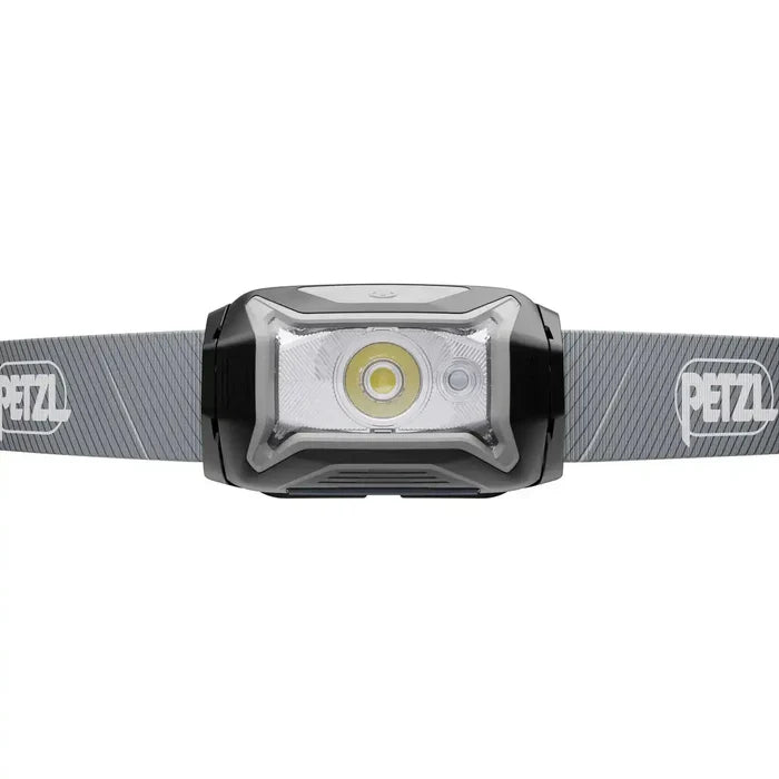 Front view of Petzl Tikka Core Headtorch with Red Light 450 Lumens showing LED light and compact design for efficient illumination.  from  John Bull Clothing