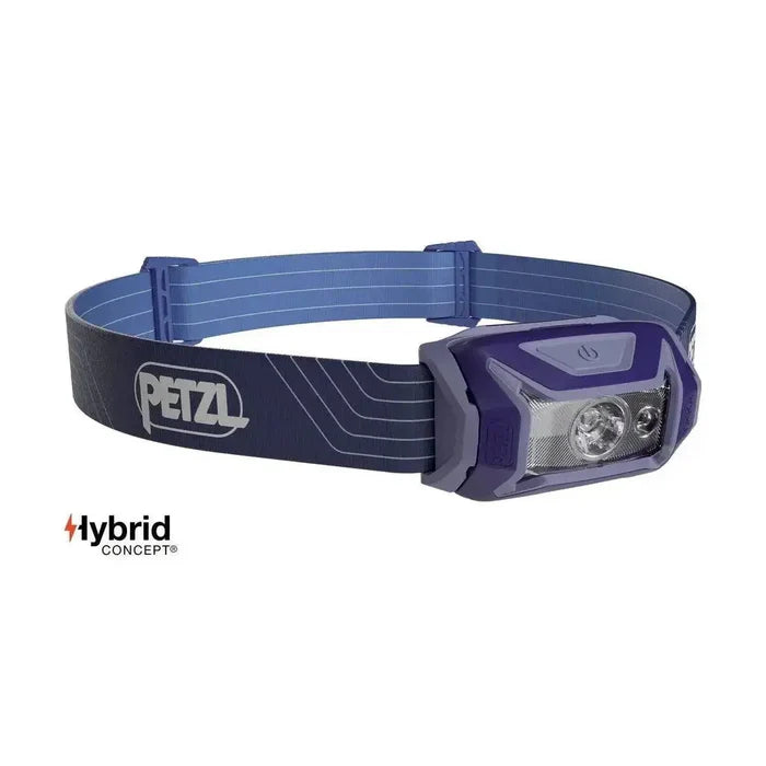 Petzl Tikka Head Torch with Red Light 350 Lumens in blue with adjustable strap, ideal for hands-free lighting in outdoor and work settings. Blue from  John Bull Clothing